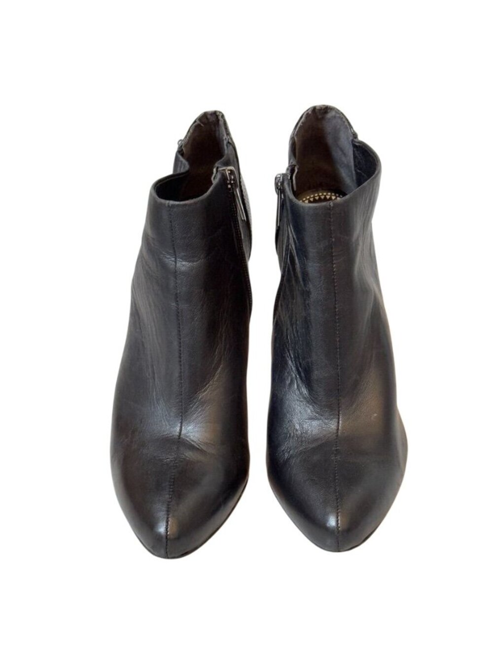 CIRCUS by Sam Edelman Shoes Black Leather Gold Block Heel Bootie Womans 8M - Picture 2 of 12